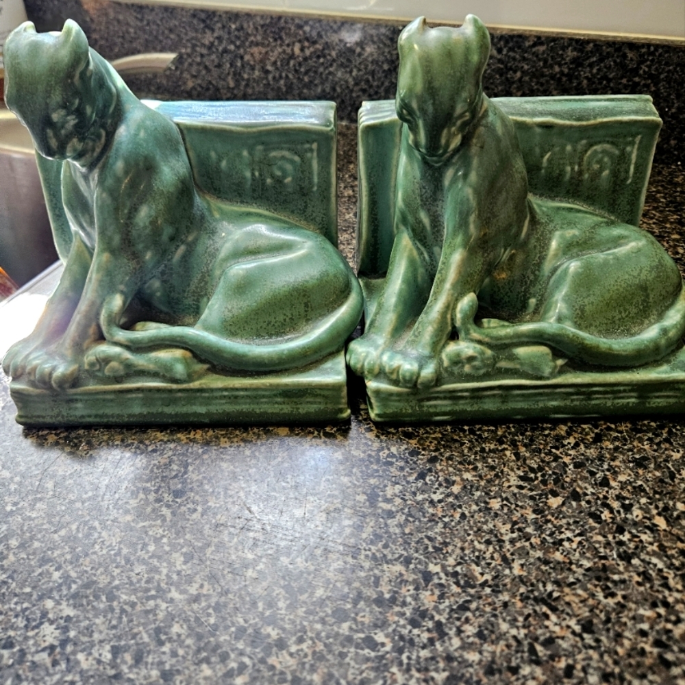Rookwood pottery Panther bookends